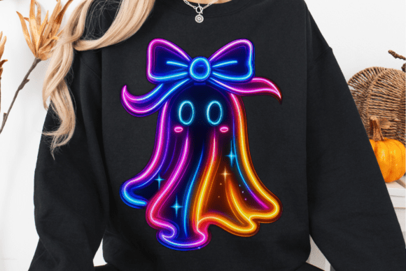 Glowing Neon Halloween Ghost PNG for Crafts and Graphics