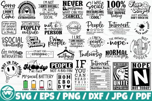 Introvert Anti-Social Quote X35 BUNDLE Graphics for Crafts