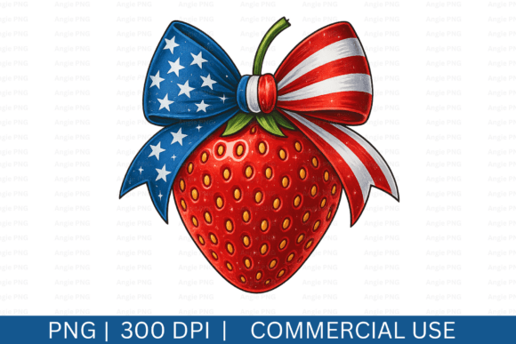 July 4th Strawberry, Coquette Bow PNG Graphics for Crafts