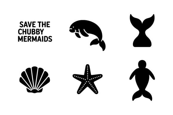 Manatee Chubby Mermaid Vector Set for Crafts and Graphics