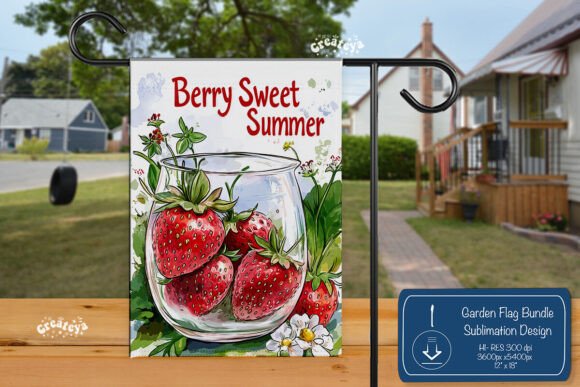 Strawberry Summer Spring Garden Flag Png for Graphics and Crafts