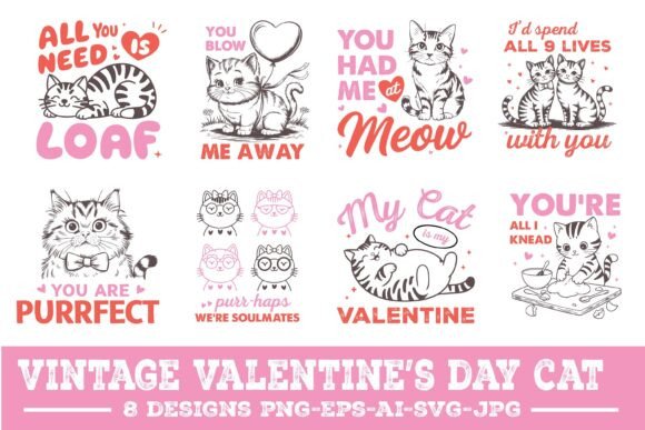 Vintage Valentine s Day Cat Quote Bundle