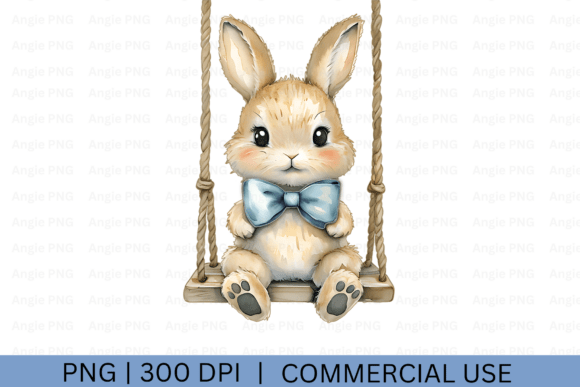 Watercolor Easter Bunny on Swing Graphics for Crafts